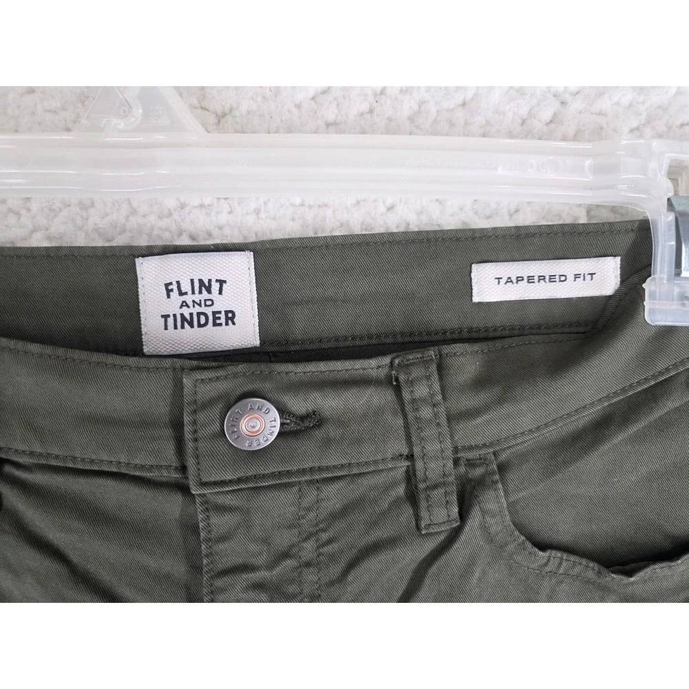 Flint and Tinder 365 Pants Mens 33x32 Olive Green Tapered Fit Chino Trouser